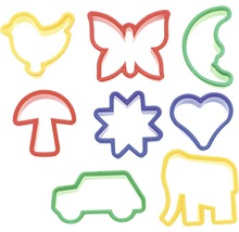 Ausstechformen-Set mit verschiedenen Motiven: Vogel, Schmetterling, Mond, Pilz, Stern, Herz, Auto und Elefant