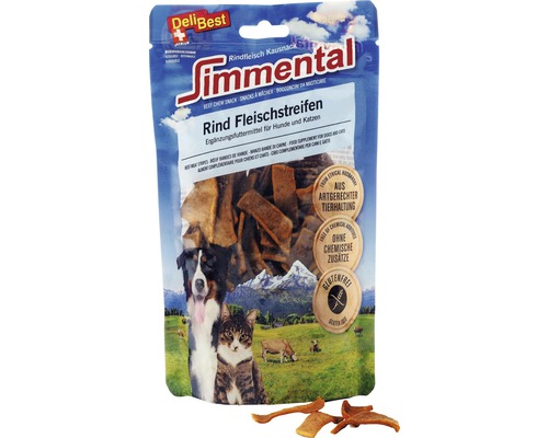 Hunde- und Katzensnack DeliBest Simmental Rind Fleischstreifen 90 g Verpackung Rindfleischstreifen als Ergänzungsfuttermittel für Hunde und Katzen