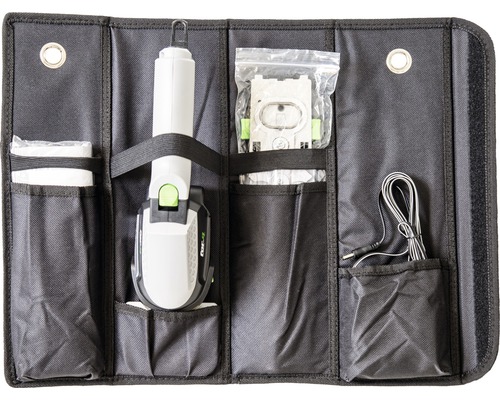 Ein Werkzeug-Set in einer schwarzen Stofftasche mit Werkzeug