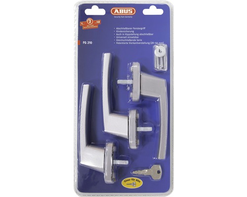 ABUS Logo. Fenstergriff mit Kindersicherung, abschließbar.
