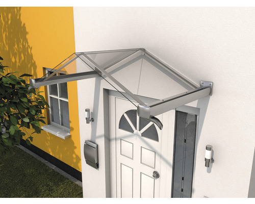 Gutta Giebelvordach GV/T 160x90 cm Edelstahloptik mit polycarbonat-Abdeckung klar Haustürvordach aus Glas und Metall