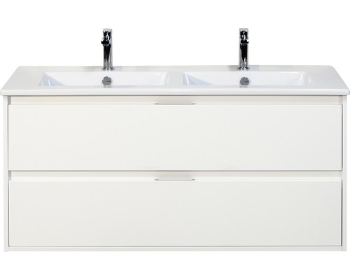 Badmöbelset 2-teilig Doppelbadmöbel Sanox Porto BxHxT 121 x 57 x 51 cm Frontfarbe weiß hochglanz mit Waschtisch Keramik weiß 84719201
