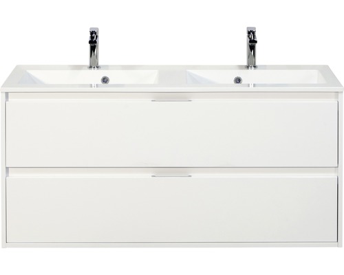 Badmöbelset 2-teilig Doppelbadmöbel Sanox Porto BxHxT 120 x 56,5 x 50 cm Frontfarbe weiß hochglanz mit Waschtisch Mineralguss weiß 84719401