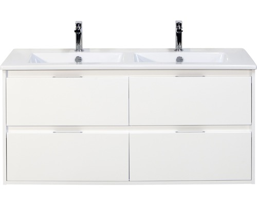 Badmöbelset 2-teilig Doppelbadmöbel Sanox Porto BxHxT 121 x 57 x 51 cm Frontfarbe weiß hochglanz mit Waschtisch Keramik weiß 84719601