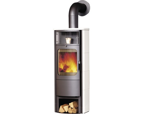 Kaminofen Hark Opera-B Grande Keramik creme-weiß 7 kW mit Holzfach und Wärmefach