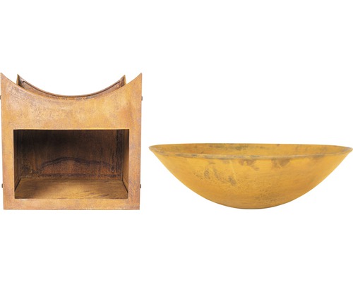 Gartendekoration mit Pflanzgefäß und Sockel aus Metall