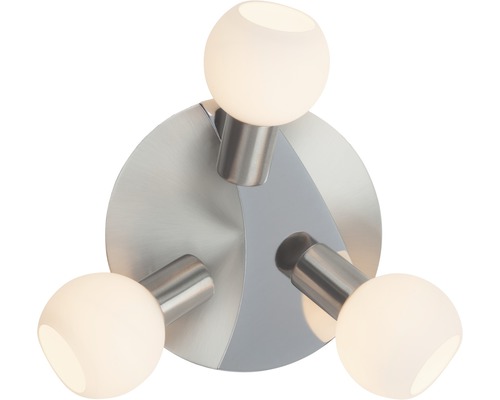 Deckenleuchte mit drei Leuchtkörpern und silberfarbener Halterung