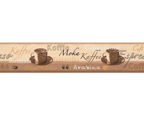 Bordüre 6339-10 Only Borders Kaffee braun 5 m x 13 cm Bordüre mit Kaffeemotiven und Kaffeesorten