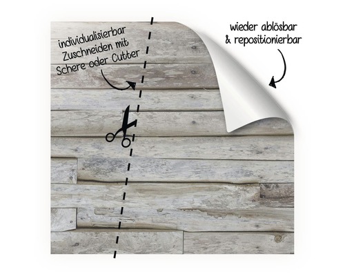 Dekofolie mit Holzoptik, zuschneidbar und repositionierbar
