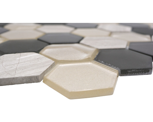 Sechseckige Mosaikfliese aus Glas und Stein