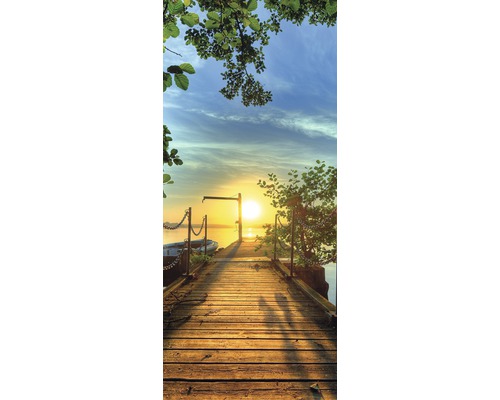 Fototapete Vinyl 2223 SKT Türtapete selbstklebend Steg in Bucht 1-tlg. 91 x 211 cm Holzsteg mit Blick auf einen See bei Sonnenuntergang