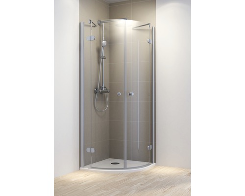 Runddusche 4-teilig Schulte MasterClass R550 90x90 cm Klarglas Profilfarbe chrom Scharnier halbkreis