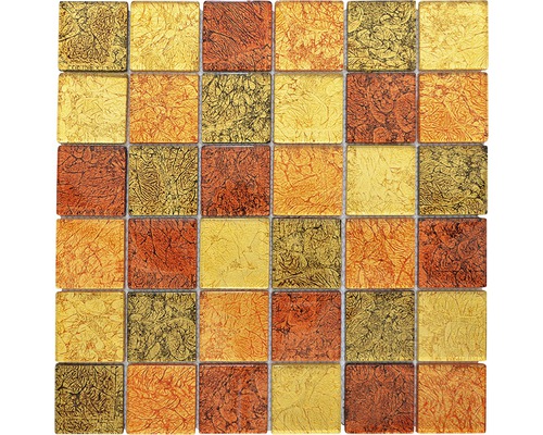 Glasmosaik CM 4AL24 30x30 cm mix braun/gold/orange Mosaikfliese mit quadratischen Steinen in verschiedenen Farbtönen