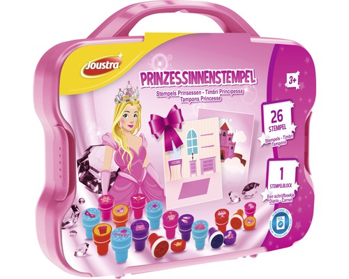 Joustra Prinzessinnen Stempelset im Koffer mit 26 Stempeln und einem Stempelblock
