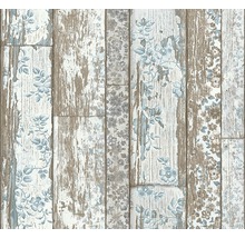 Vliestapete 36119-1 Neue Bude 2.0 Holz Blüten blau braun