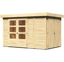 Holzgartenhaus mit Fenstern und Doppeltür