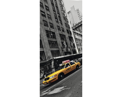 Fototapete Vinyl 2766 SKT Türtapete selbstklebend Gelbes Taxi 1-tlg. 91 x 211 cm Gelbes Taxi in New York vor einem Gebäude