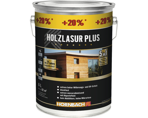 HORNBACH Holzlasur Plus farblos 6 L Holzlasur Plus Dose mit sechs Litern Inhalt für Holzschutz