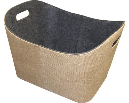 Filzkorb aus Jute Lienbacher eckig beige-schwarz mit Grifflöchern und weißen Näten Aufbewahrungskorb aus Stoff mit Griffen
