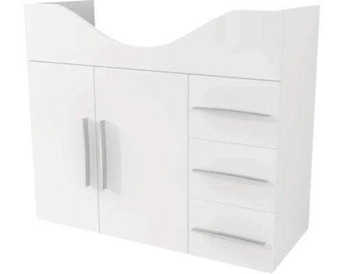 Waschtischunterschrank Baden Haus Aida Breite 80 cm weiß hochglanz montiert Weißer Hängeschrank mit Türen und Schubladen für das Badezimmer