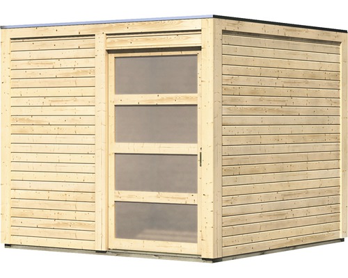 Holzgartenhaus mit Tür und Fenstern