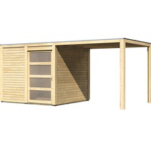 Gartenhaus Karibu Carlson mit Schleppdach, selbstklebender Dachfolie und Aluminium Abtropfwinkel 484 x 246 cm natur