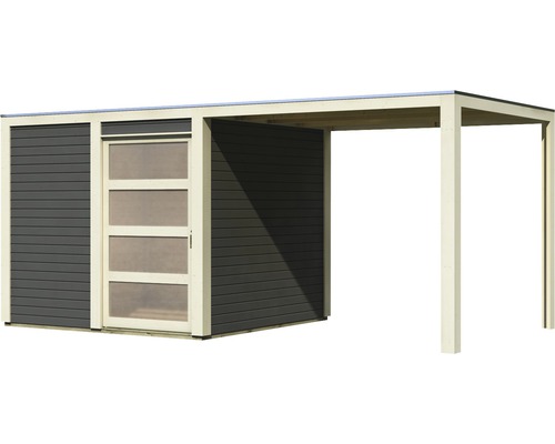 Modernes Gartenhaus mit integriertem Carport aus Holz