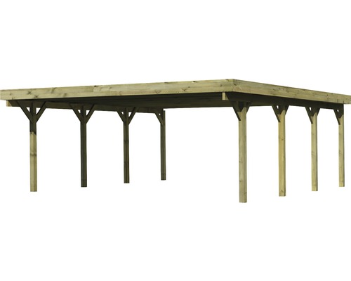Holzcarport mit flachem Dach und Stützpfeilern