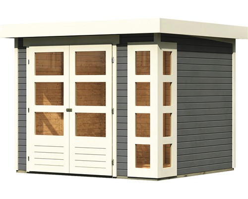 Holzgartenhaus mit Doppeltür und Fenstern