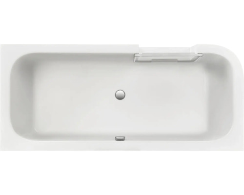 Rechteckige Badewanne mit Ablaufgarnitur und Spritzschutz