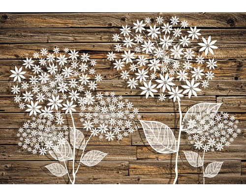 Fototapete Papier 3452 P4 Blüten auf Holz 2-tlg. 254 x 184 cm