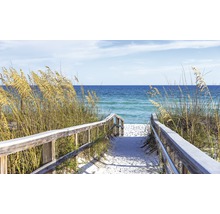 Holzsteg führt zum Strand und Meer