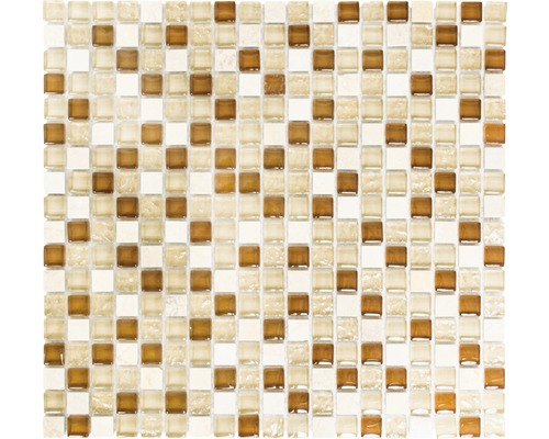 Glasmosaik mit Naturstein XCM M820 30,5x32,2 cm beige/braun Mosaikfliese mit Glas- und Marmorelementen