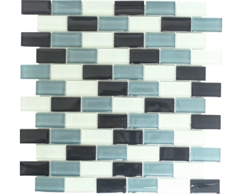 Crystal-Glasmosaik XCM B825 schwarz/grau/weiß 31x32,2 cm Mosaikmatte aus Glas mit rechteckigen Steinen