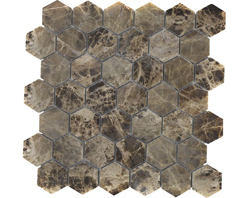 Natursteinmosaik MOS HXN 2909 29,8x30,5 cm braun Mosaikfliesen aus Marmor in sechseckiger Form