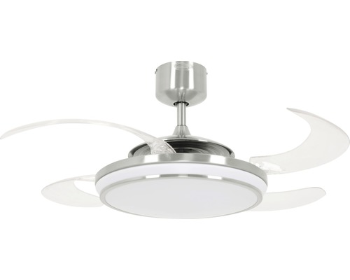 Deckenventilator Fanaway Evo 1 LED Ø 121 cm chrom/gebürstet mit Fernbedienung einklappbare Flügel Farbwechselfunktion Sommer + Winterfunktion mit LED Leuchtmittel Deckenventilator mit Beleuchtung und drei Flügeln