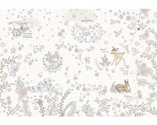 Fototapete Papier 8-4023 Disney Edition 4 Best of Friends 8-tlg.368 x 254 cm Tapete mit Disney Motiven wie Dumbo, Bambi, Marie und Dalmatiner zwischen Blumen und Blättern