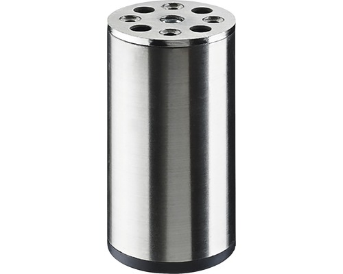 Möbelfuss Nema rund Edelstahl finish Edelstahloptik 100 mm Belastbarkeit 50 kg Zylindrischer Messerblock aus Metall mit Löchern