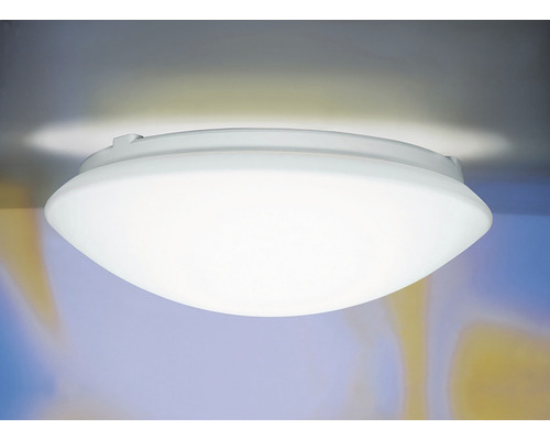 Steinel Sensor Deckenleuchte IP44 1-flammig Ø 27,5 cm RS 16 L weiß Weiße Deckenleuchte mit rundem Lampenschirm.
