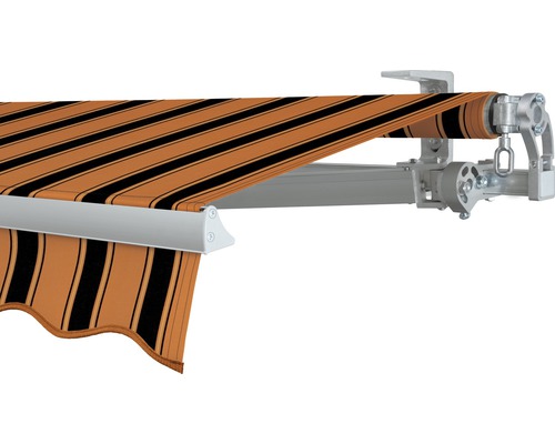 SOLUNA Gelenkarmmarkise Concept 3,5x2 Stoff Dessin 6363 Gestell Silber E6EV1 eloxiert Antrieb rechts inkl. Kurbel