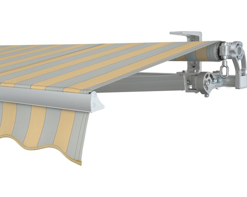 SOLUNA Gelenkarmmarkise Concept 4x2,5 Stoff Dessin 6676 Gestell Silber E6EV1 eloxiert Antrieb rechts inkl. Kurbel