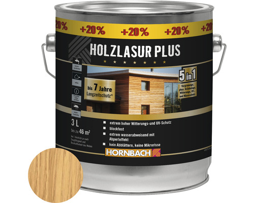 Holzlasur Plus im 3 Liter Eimer für bis zu 46 Quadratmeter mit Wetterschutz und UV-Schutz.
