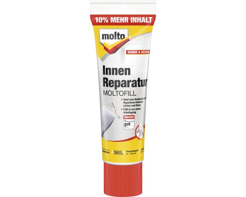 Moltofill innen Reparaturspachtel 360 g +10% gratis! Molto Innen Reparatur Moltofill Tube zur Reparatur von Wänden und Decken