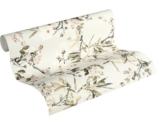 Tapetenrolle mit floralem Muster und Vogelmotiven