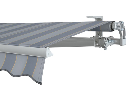 SOLUNA Gelenkarmmarkise Concept 3x2 Stoff Dessin 7109 Gestell Silber E6EV1 eloxiert Antrieb rechts inkl. Motor und Wandschalter