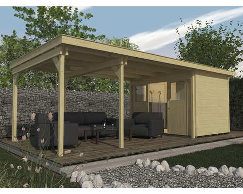 Gartenhaus weka Lounge-Haus 2 450 cm Lounge mit Fußboden 766 x 336 cm natur