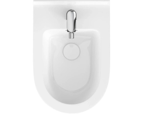 Cersanit Bidet CREA wandhängend weiß glänzend ohne Beschichtung CCBW1001390757 Aufnahme von oben eines weißen Bidet mit verchromter Armatur