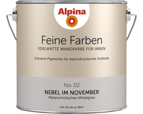 Alpina Feine Farben konservierungsmittelfrei Nebel im November 2,5 L Alpina Feine Farben Nebel im November edelmatte Innenwandfarbe, 2,5 Liter Dose