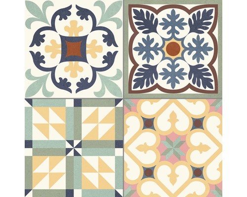 Dekorative Fliesen mit floralen und geometrischen Mustern
