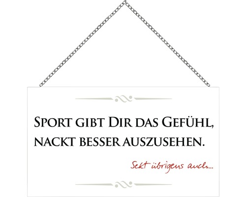Holzschild mit Kette Sport & Sekt 23x13 cm